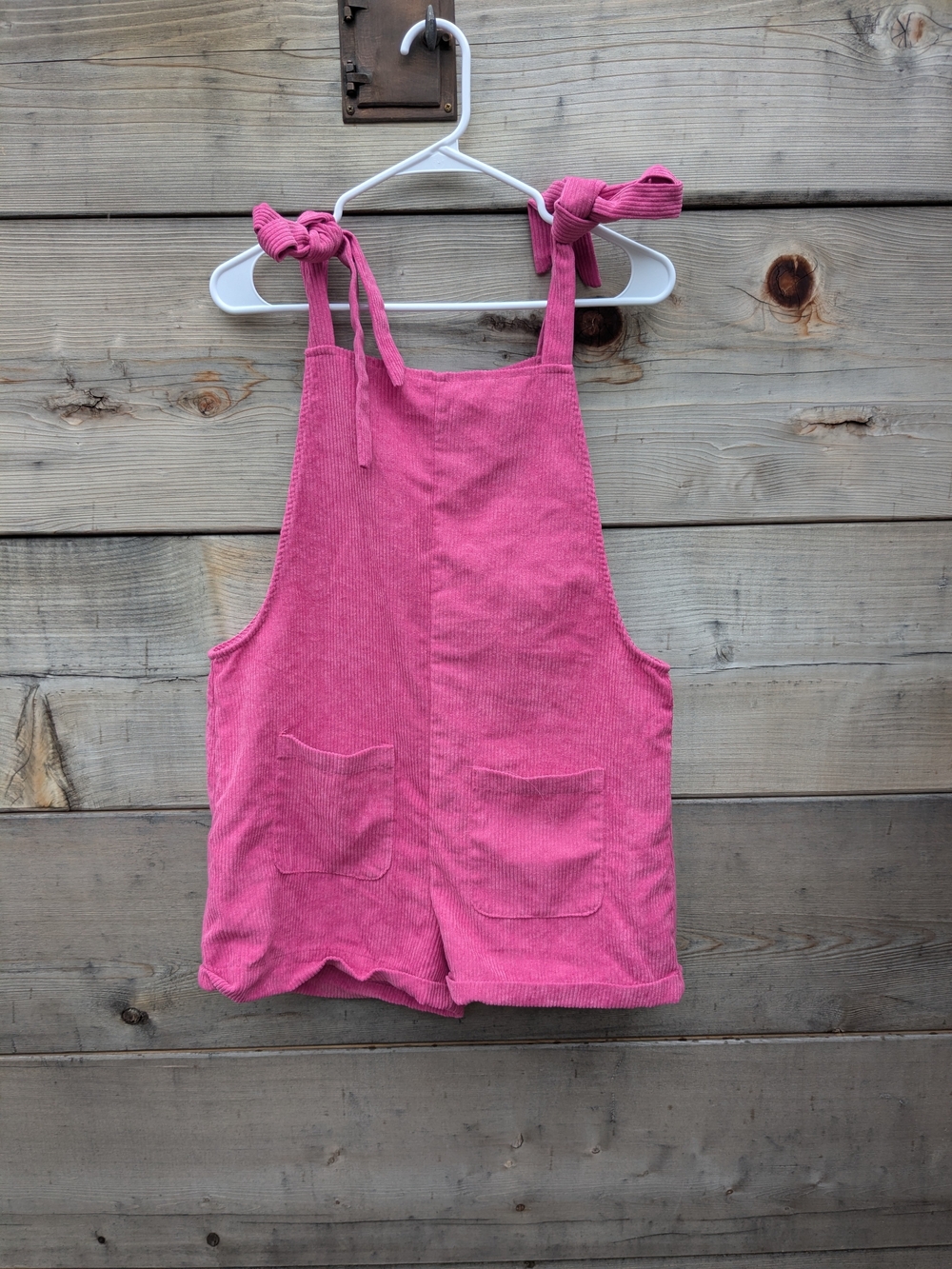 SHEIN Pink Corduroy Tie-Shoulder Romper